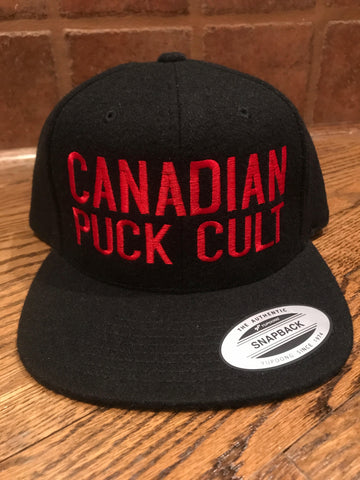 Puck Cult Black Melton Wool Snapback Hat