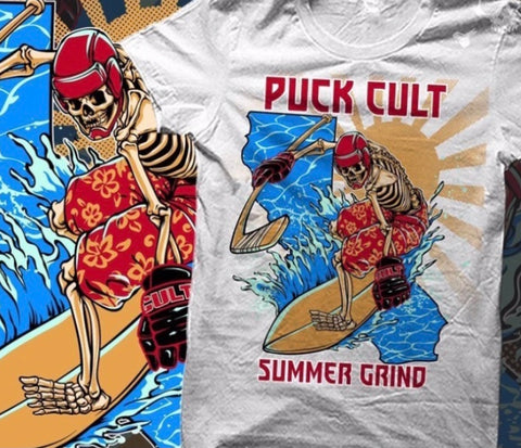 ADULTS PUCK CULT SUMMER GRIND SURFER T-SHIRT (WHITE)