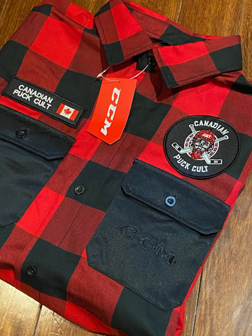 LIMITED EDITION PUCK CULT/CCM RED BUFFALO PLAID LUMBER SHIRT - TENDY LOGO